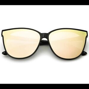 Polarized Cat Eye Mirrored Sunglasses Gold Lens Black Frame NEW With Case